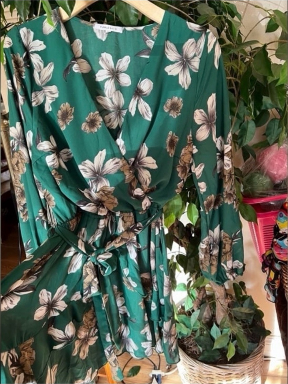 Purple Snow Green Floral Wrap Maxi Dress